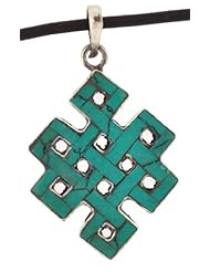 Sterling Silver 925 Turquoise Inlaid Tibetan Love Knot Endless Knot Necklace