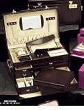 Search : Genuine Brown Leather Jewelry Chest Box Case with Removable Travel Box