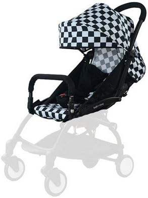 City Sea Sky Baby Stroller Canopy and Seat Pad Set Stroller Sunshade Cushion Compatible for Baby Strollers (Black grid)