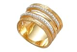 14K Yellow Gold Hand-Crafted Matte-Finish Designer Ring, Enhanced with Pave Set Diamonds.