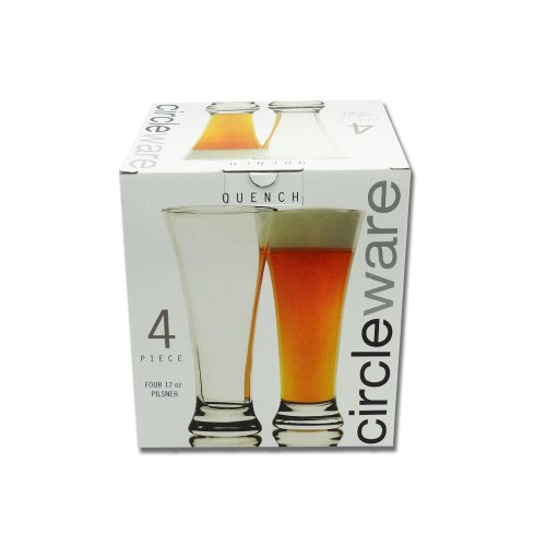 Circleware Quench 12-Ounce Pilsner Glass Set, 4-Piece Beer Glasses