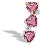 14K Yellow Gold Genuine Heart Pink Tourmaline and Diamond 3-Stone Pendant