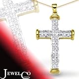 Jewelco London 9 Carat Yellow Gold 10pts Diamond Cross (Comes with 18 inch Pendant Chain)