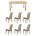 Contour Oak Dining Table + 6 Marlow Curve Ivory Leather Dining Chairs