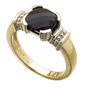 14Kt Two Tone Genuine Onyx Checker Board Ring