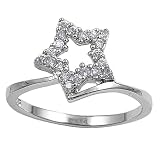 Sterling Silver Ring - Star - Round Clear CZ - Prong Set - 11 mm x 2 mm, Sizes 4-9