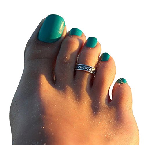 Susenstone®2PC Women Adjustable Antique Silver Metal Toe Ring Foot Beach Jewelry