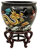 Asian Decor - 16 Black Lacquer Fine Porcelain Jardiniere / Fish Bowl / Planter / Urn - 3 Designs