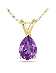 All-Natural Genuine 6x4 mm, Pear Shape Amethyst pendant set in 14k Yellow gold