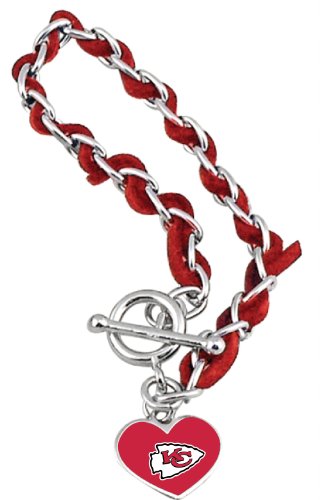 NFL Kansas City Chiefs Chain and Leather Strap Bracelet with Team Logo Charm