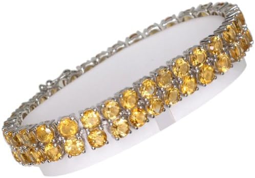 8" - 925 Sterling Silver Double Row Genuine Yellow Citrine Tennis Bracelet