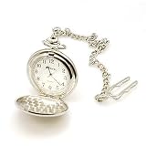 HUNTER FOB/POCKET WATCH-Chrome Lid/Chain/Clip-SILVER