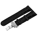 Just Bling Men's JB-24mmSILV_BLK 24mm Genuine Black Crocodile Pattern Butterfly Buckle Leather Watch Band