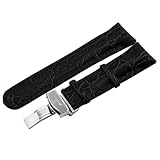 JBW-Just Bling Mens JB-24mmSILV_BLK 24mm Genuine Black Crocodile Pattern Butterfly Buckle Leather Watch Band