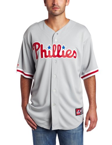 MLB Men's Philadelphia Phillies Shane Victorino Road Gray Short Sleeve 6 Button Synthetic Replica Baseball Jersey Spring 2012  (Road Gray, Large)