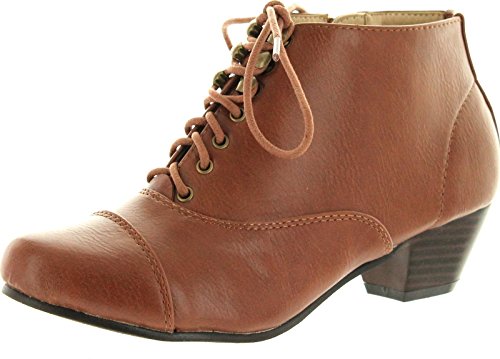 Bonnibel Womens Trynn-1 Round Toe Lace Up Side Zipper Chunky Ankle Booties Boots