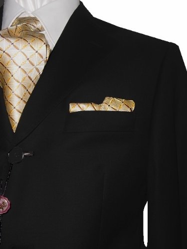 ENZO Italy 3 Button Men's Suit Solid Black  Single 