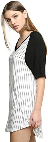 Chicnova Women's Summer Striped Oversized Baseball T Shirt Top Loose Dress (M)