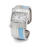 New Ladies Blue Silver Tone Detailed Bangle Cuff Watch