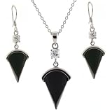 Silver Swarovski Crystal Glass Black Onyx CZ Necklace Earrings Jewelry Set in Gift Box Bucasi SALE