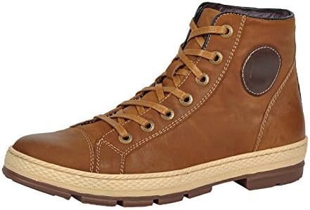 Rusway Mens Fashion Casual Retro Leather Lace-up High Top Round Toe Flat Board Boot Shoes(12 D(M) US, Khaki)