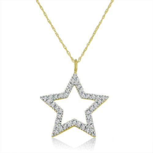 10K Yellow Gold Diamond Star Pendant 1/4ct tw on an 18 Necklace