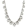 Beaded Station Necklace - Silvertone