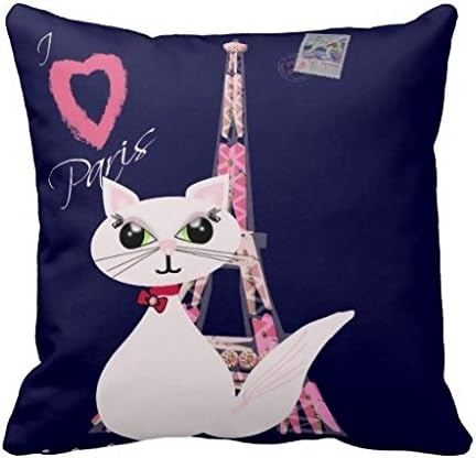 Arthurenn Cute I Love Paris Cat Pattern Pillowcase Cushion Cover 18 X 18 Inch Two Sides