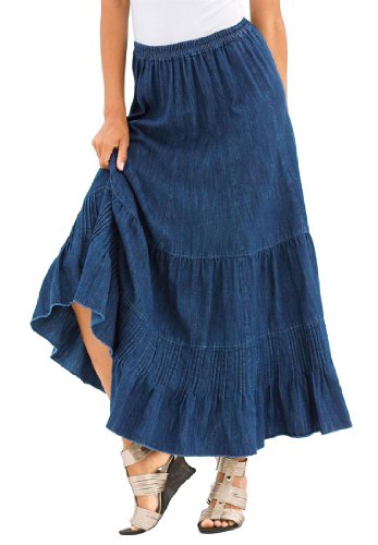 Roamans Women's Plus Size Provencial Denim Skirt (Stonewash,18 W)