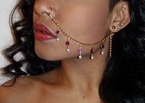 Adjustable gold Jasmine ear to nose chain ( no piercing's required )