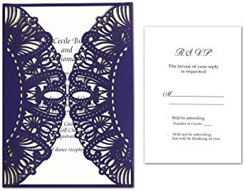 Intricutz Laser Cut Formal Folder Invitation Kit with Envelopes, 25-Pack (FORMPUR92C80ENV)