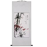 Handmade Bamboo & Plum Blossom Scroll Wall Art Painting