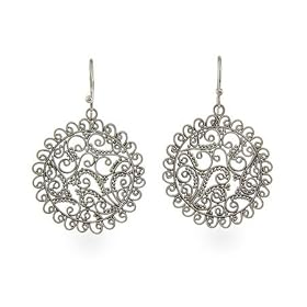 Sterling Silver Round Bali Earrings in Filigree Design