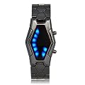 Futuristic Japanese Style Blue LED Watch with dark metal strap