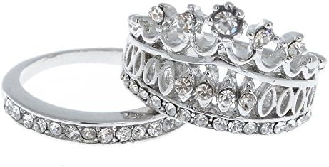 MasterGem Crown Rings for Lovers Simulated Gemstone Jewelry Unique Ring for Women and Men White Crystal Bijuterias for Couple SJ002