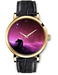 SPRAWL Aanalog Fashion Series Gold Ladies Watches of Genuine Black Leather Strap,Unique Wrist Watch for Women Girls Designed with Stars in the distant