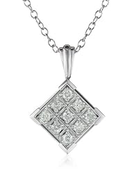 Sterling Silver and Diamond Square Pendant Necklace (1/4 cttw, IJ Color, I2-I3 Clarity), 18"