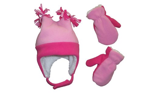 N'ice Caps Girls 4 Corner Sherpa Lined Fleece Hat and Mitten Set (4-7yrs, Fuchsia/Pink)