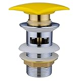 Hapilife 洗面用ポップアップ横穴排水栓 銅製 オーバーフロー適用 セラミック方形フタ パイプ径40ｍｍ イエロー