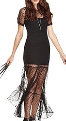 Polka Dot Print Short Sleeves Polyester Mesh Pleated Asymmetric Sheer  Party Dress/Maxi Dress  With Ruffles