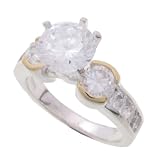 SilverBin Sterling Silver Engagement Style Brilliant Cut Two-Tone CZ Ring with Small CZ Accents