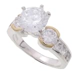 SilverBin Sterling Silver Engagement Style Brilliant Cut Two-Tone CZ Ring with Small CZ Accents