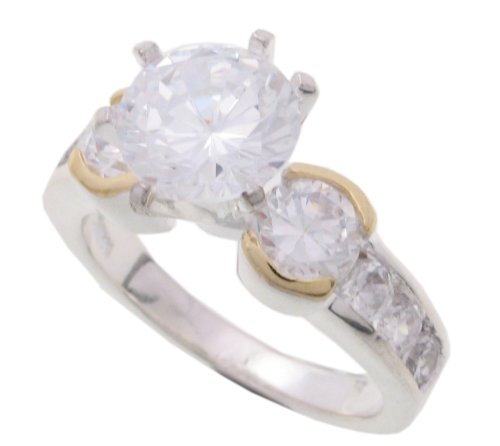 Childrens Toyshop  Jewelry : SilverBin Sterling Silver Engagement Style Brilliant Cut Two-Tone CZ Ring with Small CZ Accents