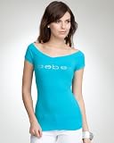 bebe Logo Double V-Neck Tee - PEACOCK BLUE (M)