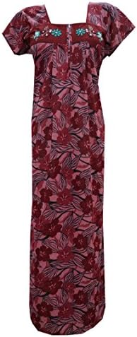 Yogachic Womens Cotton Nighty Maroon Floral Print Sleepwear Maxi Dress