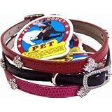 Faux Leather Dog Collar w/ 3 Rhinestone paw prints along the Collar .4 x 12.2 Red in Color
