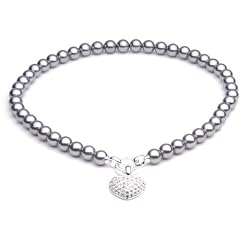 CB-Creation Perlenkette grau ca 45 cm mit Herz versilbert Strass