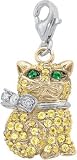 Cat Charm, 14K Two Tone Gold with Diamonds