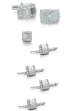 Solid 14k White Gold and Diamond Cufflinks, Tie Tac and Stud Set