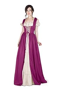 Renaissance Medieval Irish Costume Over Dress & Boho Chemise Set (L/XL, Orchid)